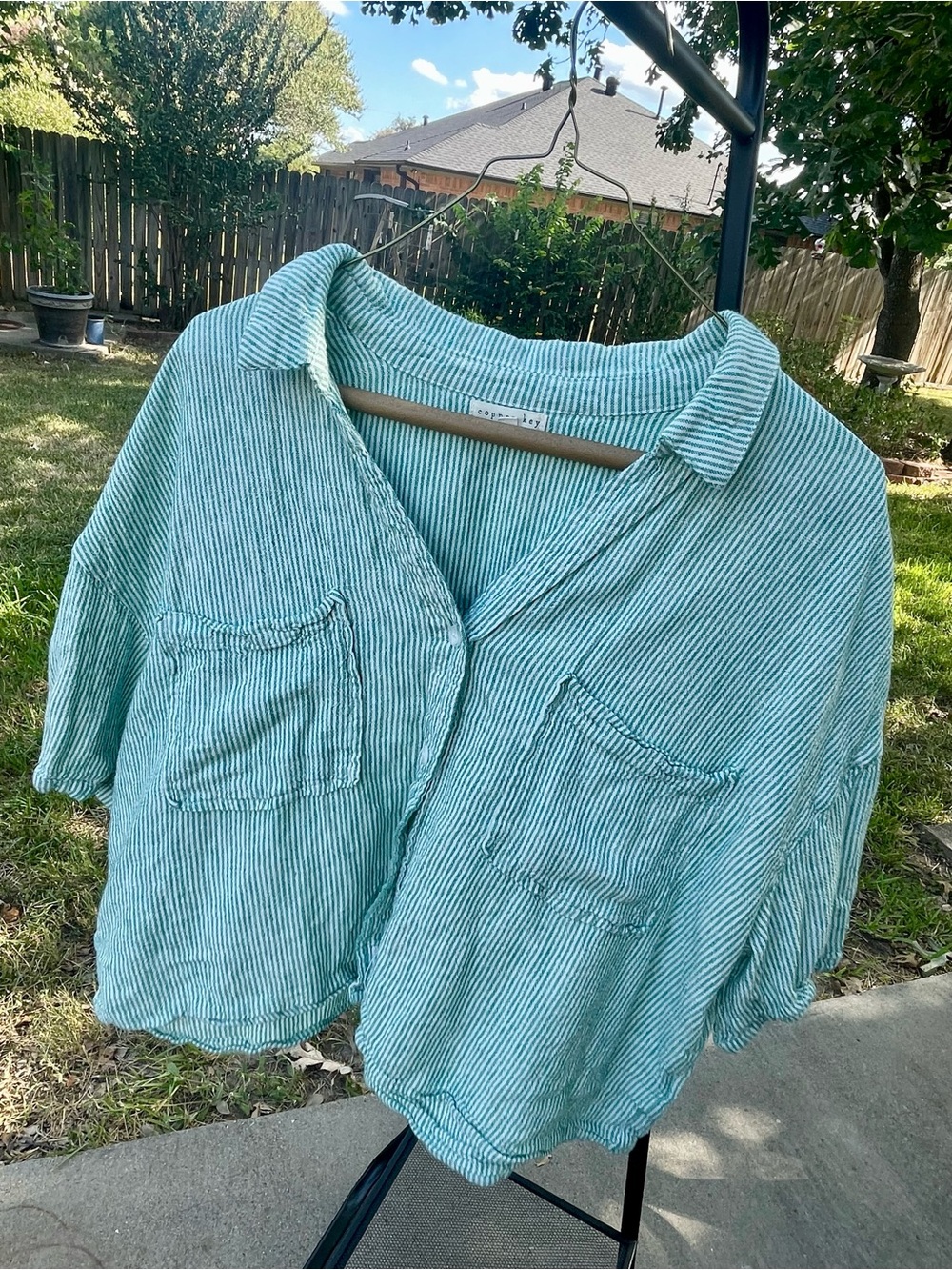 Copper Key XL Green Striped Button-Down Pocket Shirt